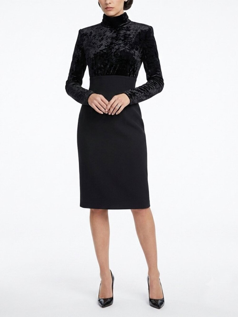 Vintage 80s 90s BICCI Florine Wachter Black Velvet Crepe Evening Dress USA